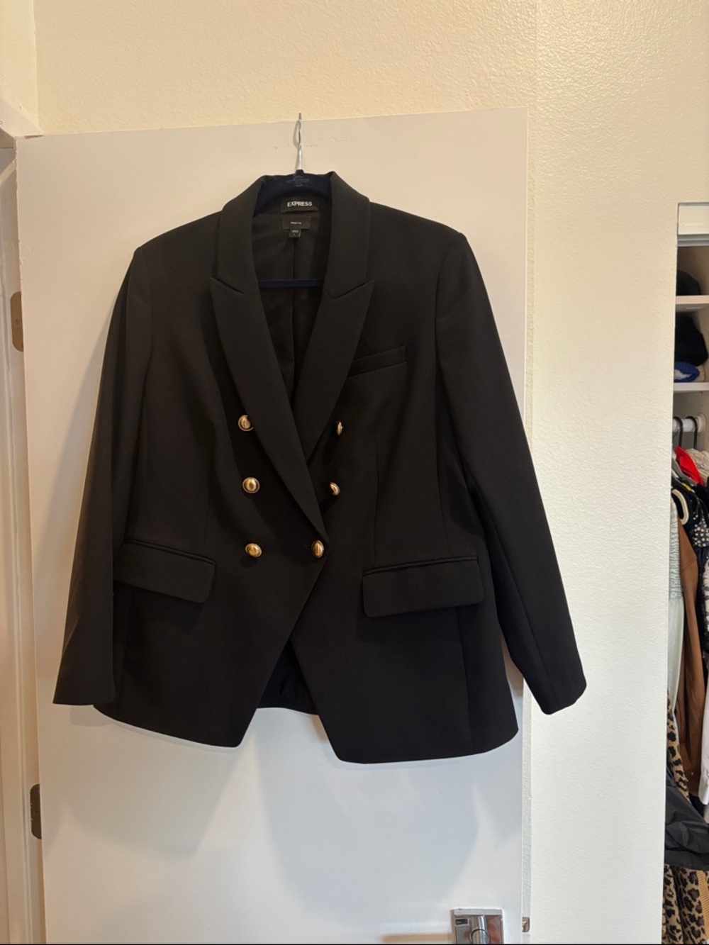Express Black Double-Breasted Blazer with Gold Buttons